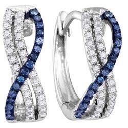 0.25 CTW Blue Color Diamond Hinged Hoop Earrings 10KT White Gold - REF-18Y7X