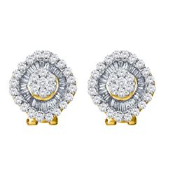 1.5 CTW Diamond Square Cluster French-clip Earrings 14KT Yellow Gold - REF-101X9Y