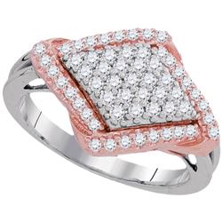 0.50 CTW Diamond Pink-tone Diagonal Square Cluster Ring 10KT White Gold - REF-44K9W
