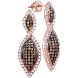 1 CTW Cognac-brown Color Diamond Oval Dangle Earrings 10KT Rose Gold - REF-64F4N