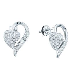 1 CTW Pave-set Diamond Heart Cluster Earrings 14KT White Gold - REF-101X9Y