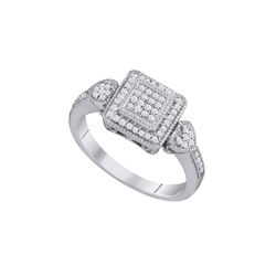 0.20 CTW Diamond Square Cluster Heart-Ring 10KT White Gold - REF-24X2Y