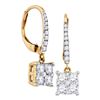 Image 1 : 0.85 CTW Cluster Diamond Square-shape Dangle Hoop Earrings 18KT Yellow Gold - REF-149W9K