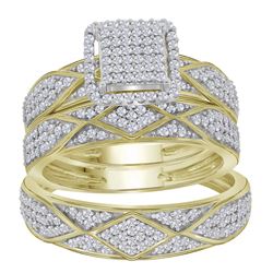 0.75 CTW His & Hers Diamond Cluster Matching Bridal Ring 10KT Yellow Gold - REF-67K4W