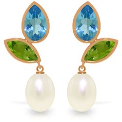 Genuine 16.6 ctw Blue Topaz & Peridot Earrings Jewelry 14KT Rose Gold - REF-45R7P
