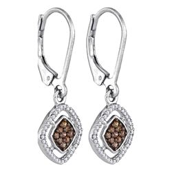 0.33 CTW Cognac-brown Color Diamond Diagonal Earrings 10KT White Gold - REF-20W9K