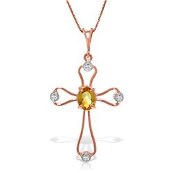 Genuine 0.57 ctw Citrine & Diamond Necklace Jewelry 14KT Rose Gold - REF-40N8R