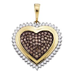 1 CTW Cognac-brown Color Diamond Framed Heart Pendant 10KT Yellow Gold - REF-67H4M