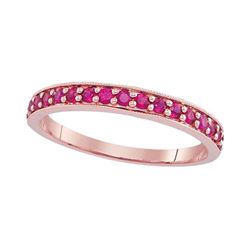 0.50 CTW Pave-set Ruby Single Row Ring 14KT Rose Gold - REF-20F9N