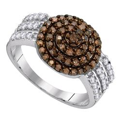 0.75 CTW Cognac-brown Color Diamond Cluster Ring 10KT White Gold - REF-37Y5X
