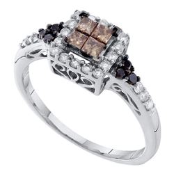0.50 CTW Princess Cognac-brown Color Diamond Cocktail Ring 14KT White Gold - REF-41Y9X