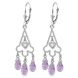 Genuine 4.83 ctw Amethyst & Diamond Earrings Jewelry 14KT White Gold - REF-52N7R