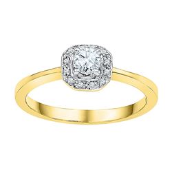 0.25 CTW Diamond Solitaire Halo Bridal Engagement Ring 10KT Yellow Gold - REF-32X9Y