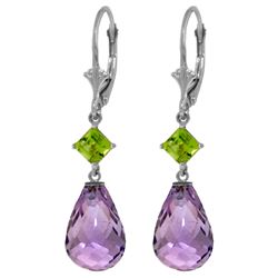 Genuine 11 ctw Amethyst & Peridot Earrings Jewelry 14KT White Gold - REF-39A3K