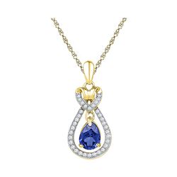 0.16 CTW Oval Created Blue Sapphire Solitaire Pendant 10KT Yellow Gold - REF-13M4H