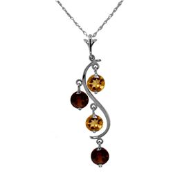 Genuine 2.3 ctw Citrine & Garnet Necklace Jewelry 14KT White Gold - REF-30V2W