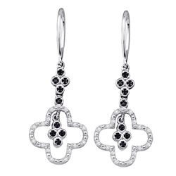 0.15 CTW Black Color Diamond Wire Dangle Ear-wire Earrings 10KT White Gold - REF-19Y4X
