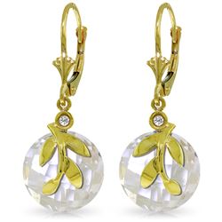 Genuine 14.73 ctw White Topaz & Diamond Earrings Jewelry 14KT Yellow Gold - REF-47Y6F