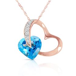 Genuine 4.6 ctw Blue Topaz & Diamond Necklace Jewelry 14KT Rose Gold - REF-50A7K