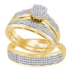 0.50 CTW His & Hers Diamond Cluster Matching Bridal Ring 10KT Yellow Gold - REF-57X2Y