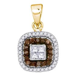 0.35 CTW Cognac-brown Color Diamond Square Pendant 10KT Yellow Gold - REF-22X4Y