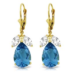 Genuine 13 ctw Blue Topaz & White Topaz Earrings Jewelry 14KT Yellow Gold - REF-61P2H