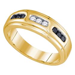 0.35 CTW Black Color Diamond Channel-set Mens Anniversary Ring 10KT Yellow Gold - REF-34N4F