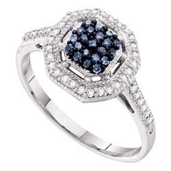 0.25 CTW Blue Color Diamond Octagon Cluster Ring 10KT White Gold - REF-25Y4X