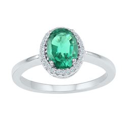 0.92 CTW Oval Created Emerald Solitaire Diamond Ring 10KT White Gold - REF-19X4Y