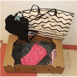 LARGE BOX  ASSORTED PURSES AND BAGS