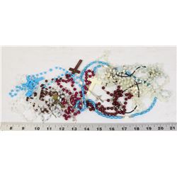 ESTATE BOX OF ASSORTED ROSARIES AND MISC