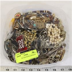 PLASTIC TOTE OF FASHION JEWELRY