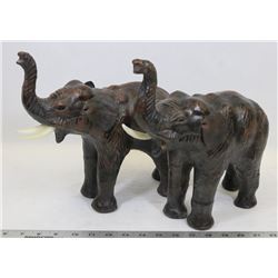 2 LEATHER MADE ELEPHANTS, 1 MISSING TUSK