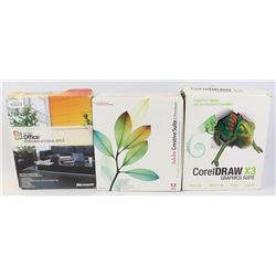 LOT OF 3 ORIGINAL ADOBE,OFFICE.CORELDRAW SOFTWARE