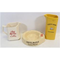 BOX W/ VINTAGE SCOTCH WHISKY BAR COLLECTIBLES