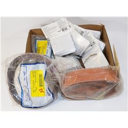 BOX OF ASSORTED ITEMS INCL SANDING BELT, HEAVY