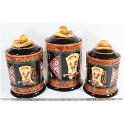 3 COWBOY THEMED CANISTERS