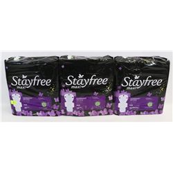 3 PACKS OF STAYFREE MAXI PADS
