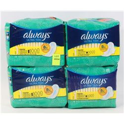4 PACKS OF ALWAYS ULTRA THIN REGULAR PADS