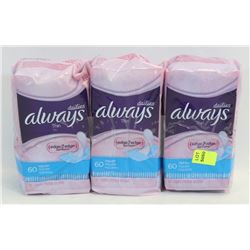 3 PACKS OF ALWAYS THIN PADS