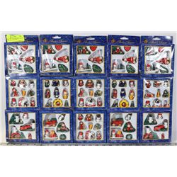 LOT OF 15 PACKAGES SMALL WOOD MINI ORNAMENT SETS