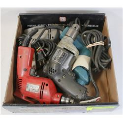 LOT OF 4 DRILLS INCLUDING, MAKITA 3/8 DRILLS