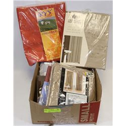 BOX OF NEW IN PACKAGE LINENS INCLUDING,