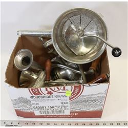 ESTATE BOX OF ASSORTED MEAT GRINDERS AND MORE