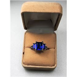 13)  SILVER RHODIUM PLATED BLUE SAPPHIRE