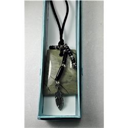 19)  MOSS AGATE PENDANT WITH BLACK