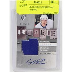 UPPERDECK ROOKIE CHRISTIAN HANSON , 078/799