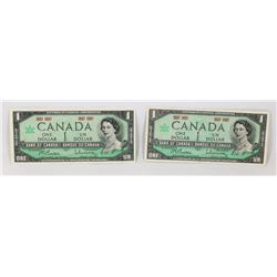TWO 1967 CANADIAN NO SERIAL # $1 BANK NOTES