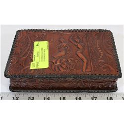 VINTAGE CUBAN LEATHER WRAPPED WOODEN BOX