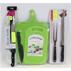 LOT OF NEW KITCHEN ITEMS INCLUDING SLICER KNIFE,